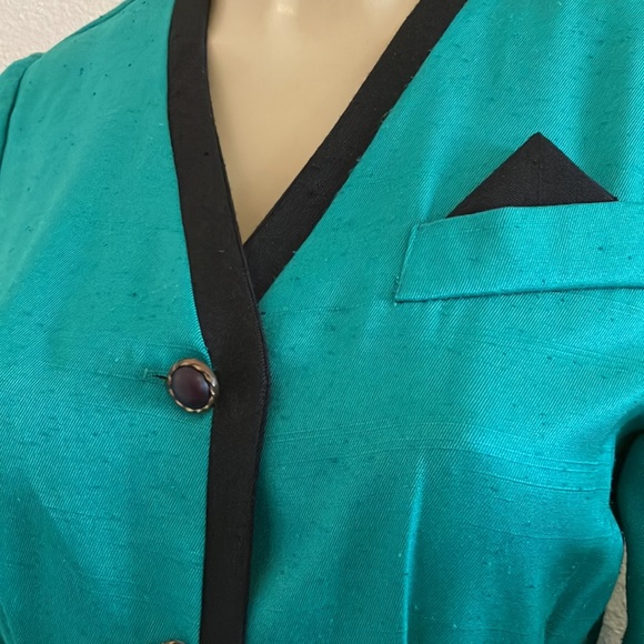Vintage Dress R&A Collections Green black Trim Collar Neck Front Button Front - Picture 7 of 15